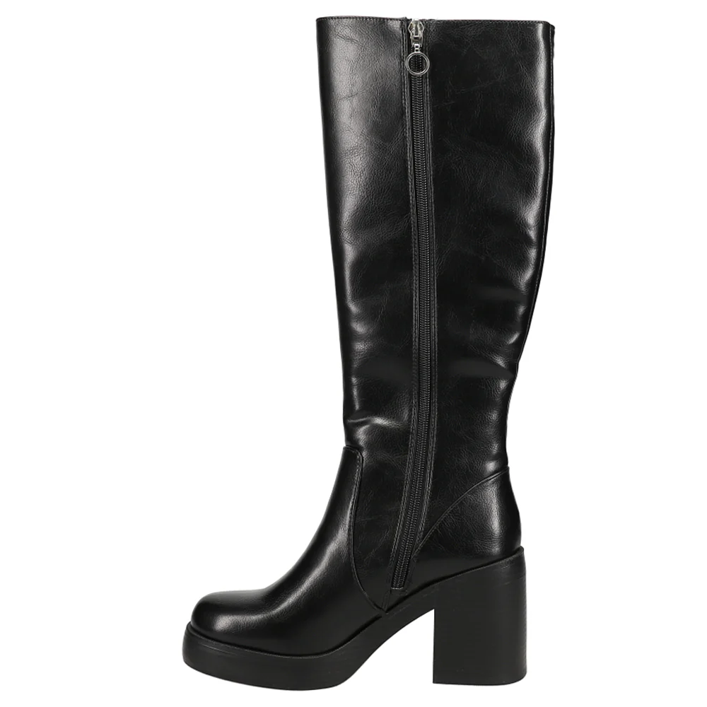 Go Girl Smooth Round Toe Zippered Platform Boots - Image 3