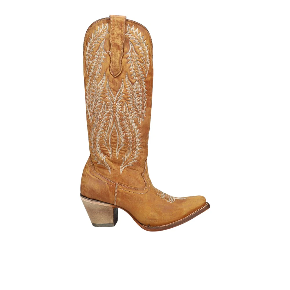 Gold Embroidered Pull On Pointed Toe Cowboy Boots