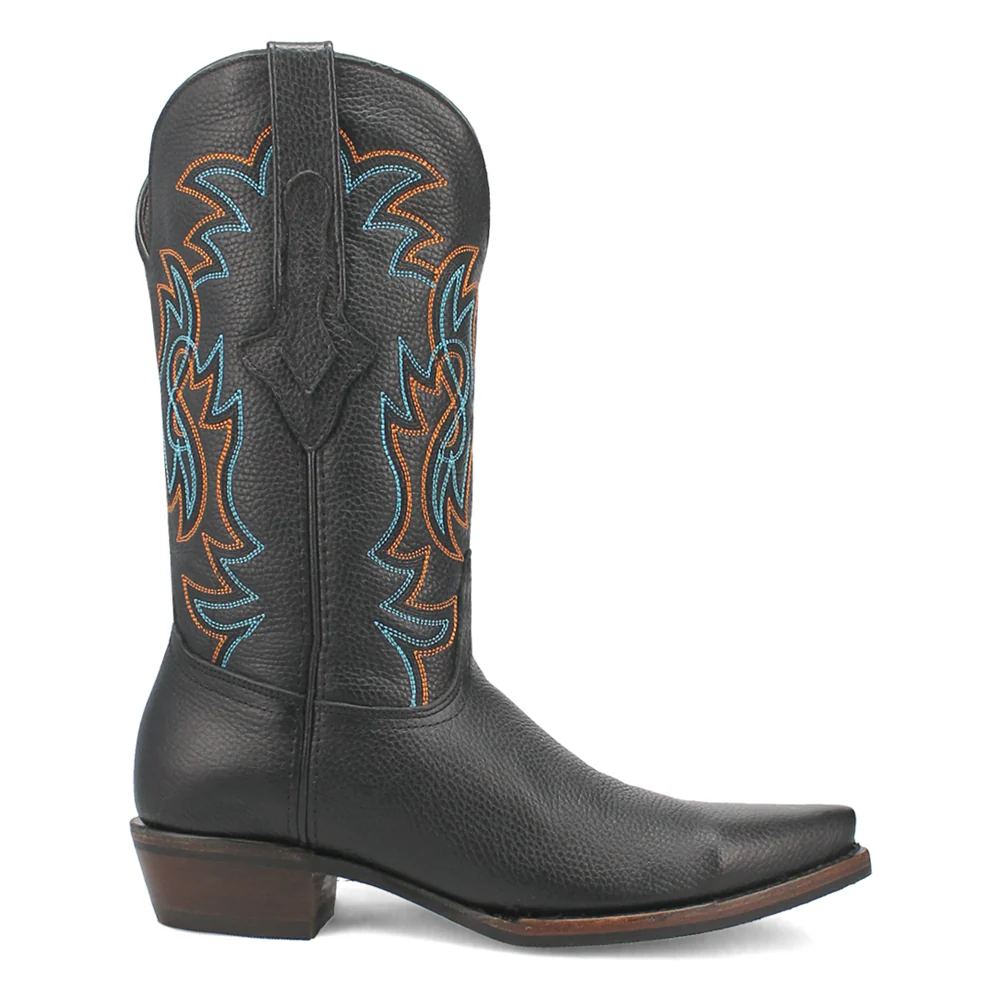Gold Rush Leather Embroidered Snip Toe Pull On Boots