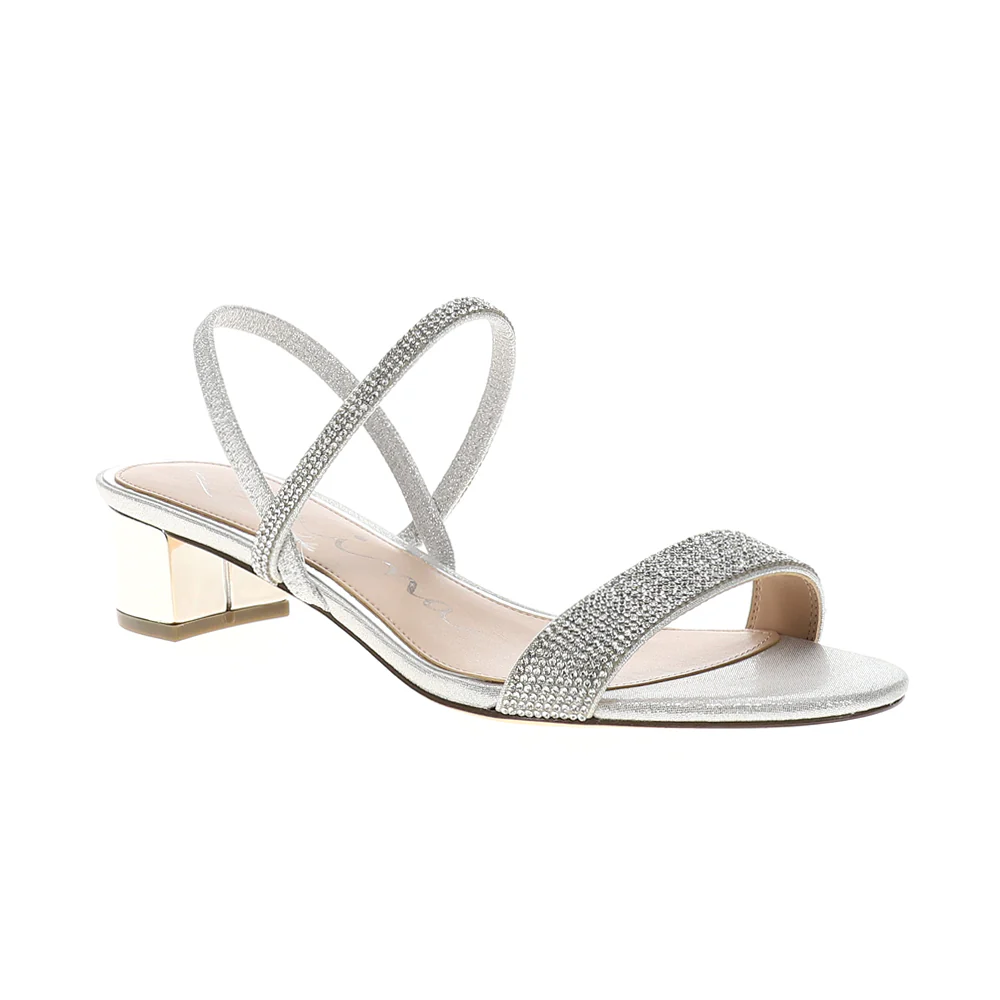 Gwenda Rhinestone Metallic Block Heel Sandals - Image 2