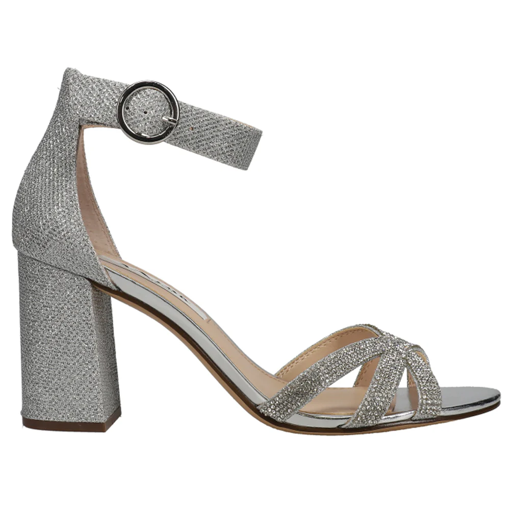 Haiden Rhinestone Ankle Strap Block Heel Sandals