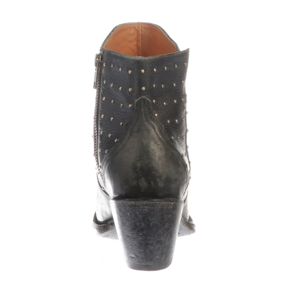 Harley Cowhide Studded Round Toe Cowboy Booties - Image 3