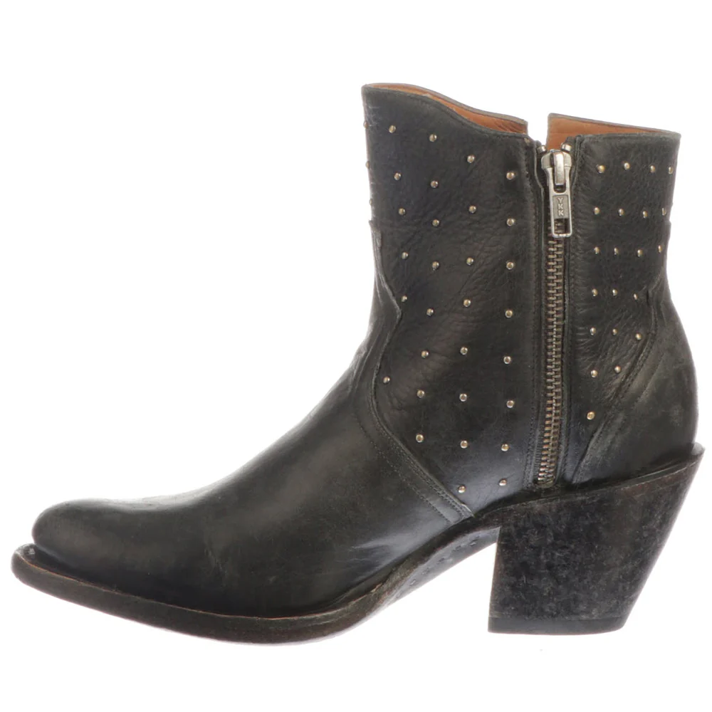 Harley Cowhide Studded Round Toe Cowboy Booties - Image 4