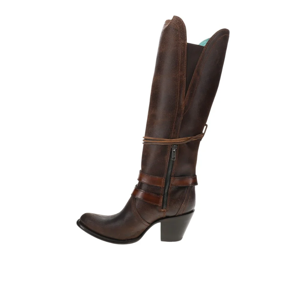 Harness and Lace Tall Round Toe Zippered Cowboy Boots - Image 3