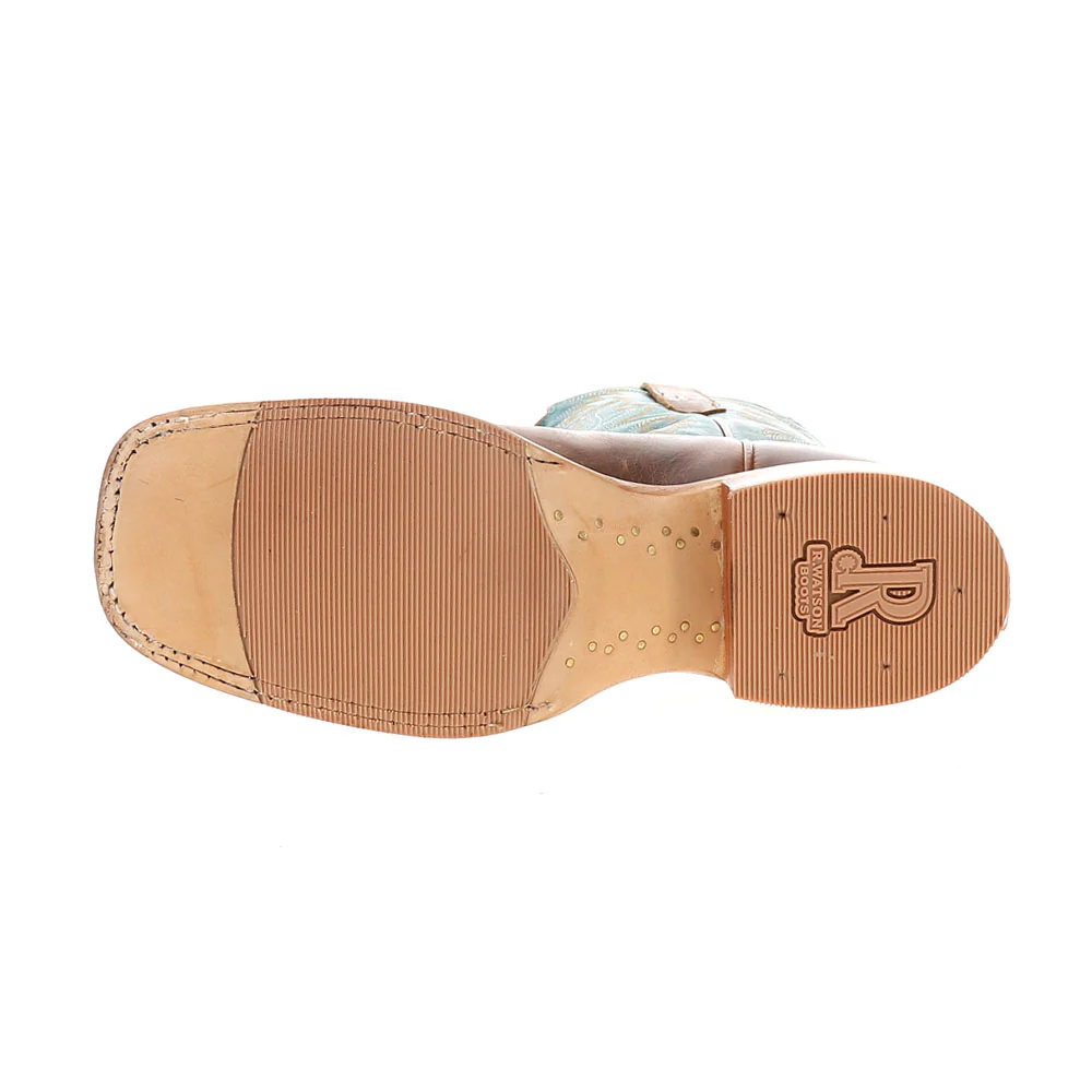 Honey Cowhide Embroidered Wide Square Toe Cowboy Boots - Image 5