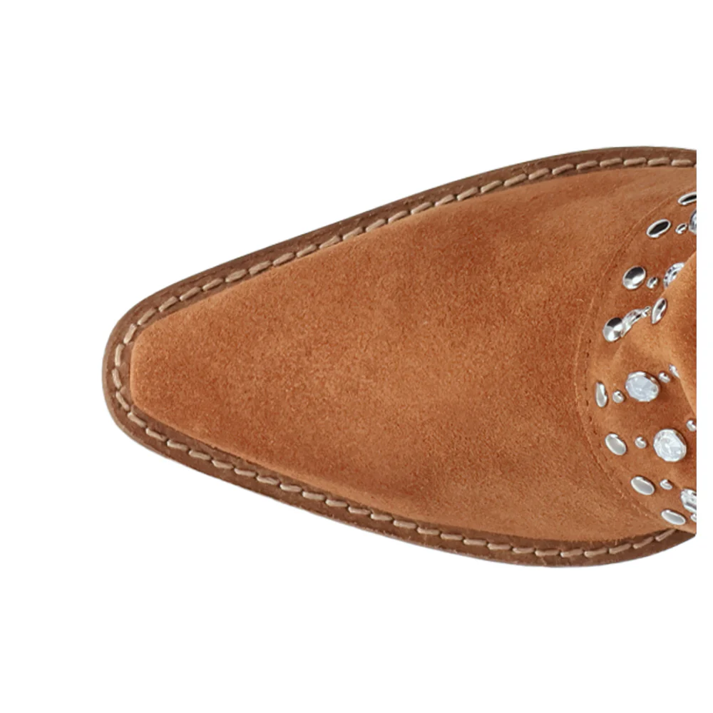 Howdy Honey Suede Leather Snip Toe Pull On Boots - Image 4