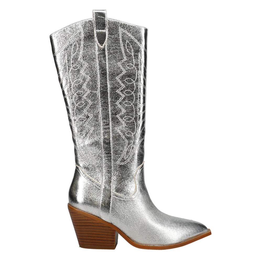 Howdy Tall Embroidered Metallic Snip Toe Zippered Cowboy Boots