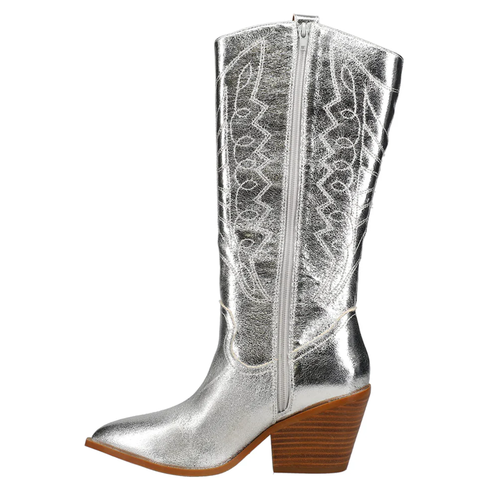 Howdy Tall Embroidered Metallic Snip Toe Zippered Cowboy Boots - Image 3