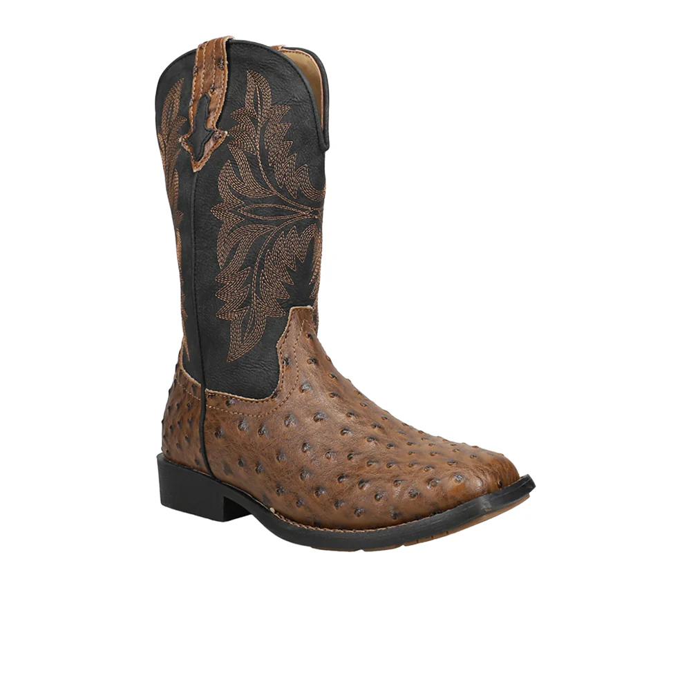 Jed Ostrich Square Toe Cowboy Boots (Big Kid) - Image 2