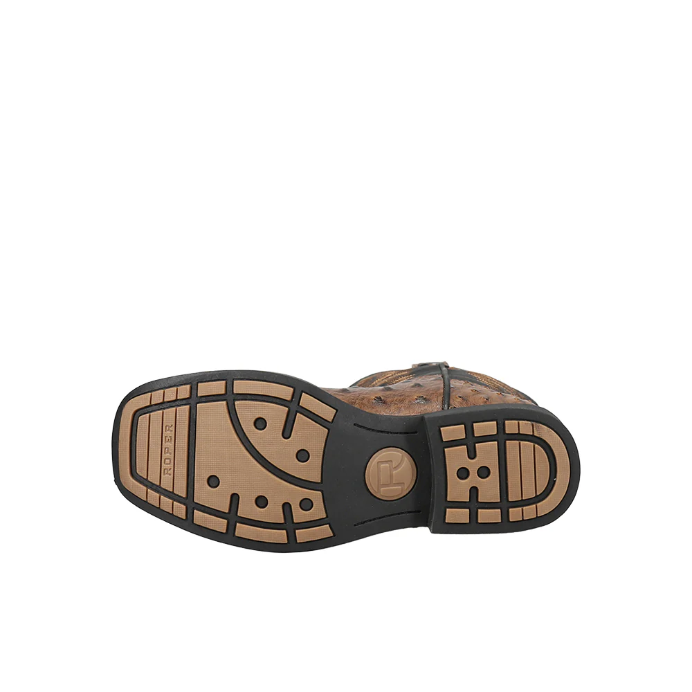 Jed Ostrich Square Toe Cowboy Boots (Big Kid) - Image 5