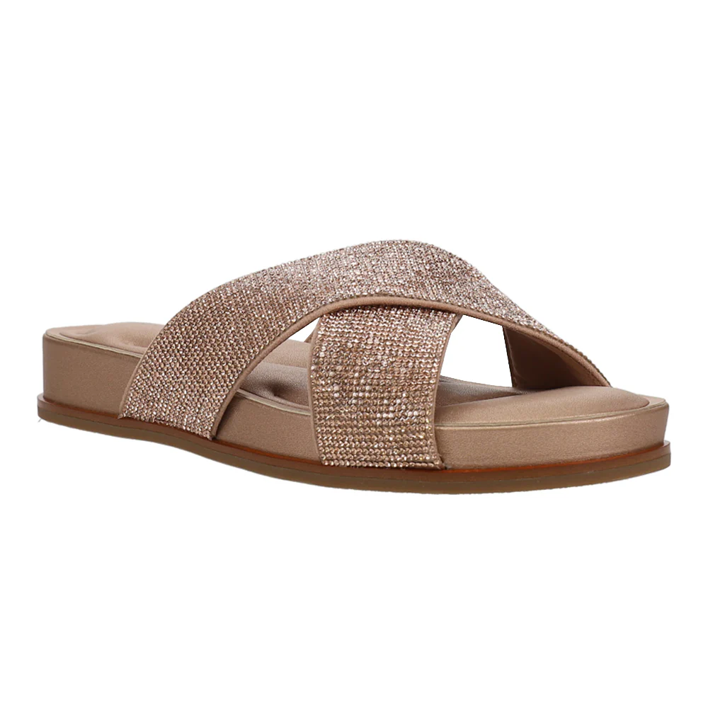 Judy Rhinestone Metallic Slide Sandals - Image 2