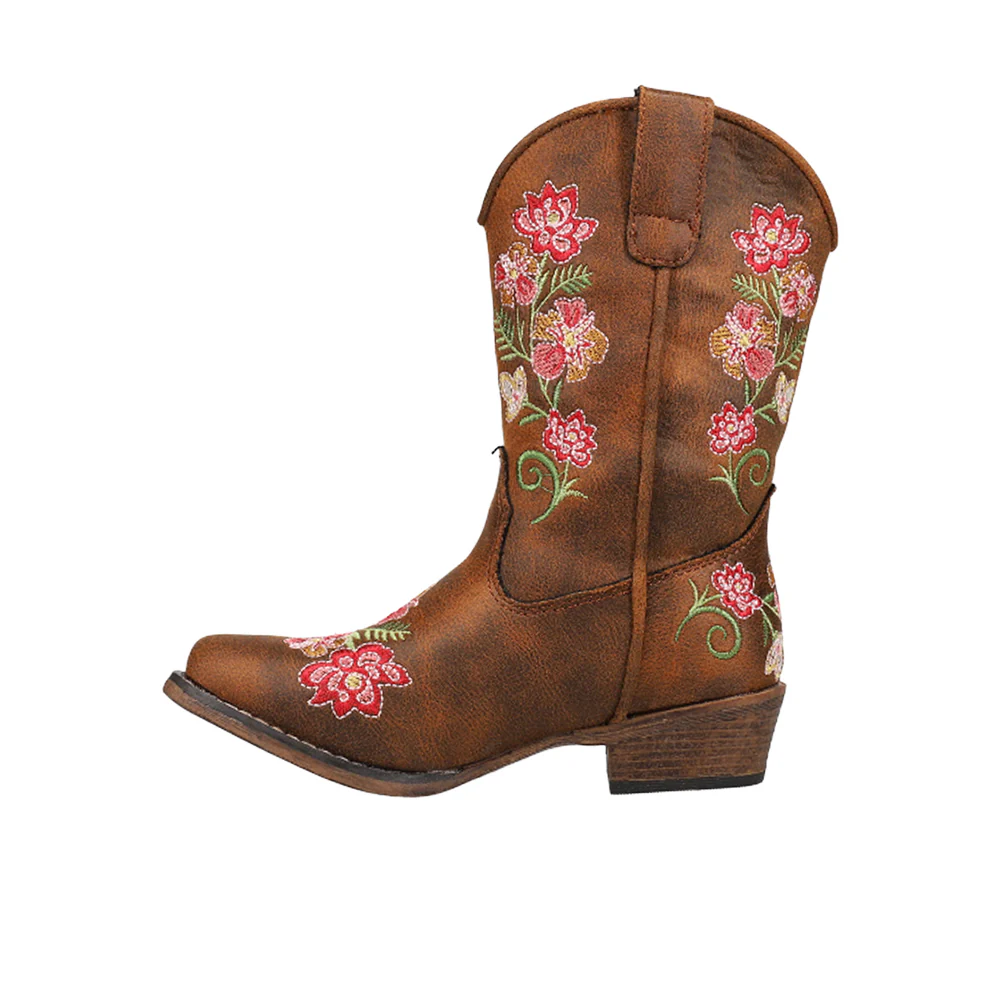 Juliet Embroidery Snip Toe Cowboy Boots (Little Kid-Big Kid) - Image 3