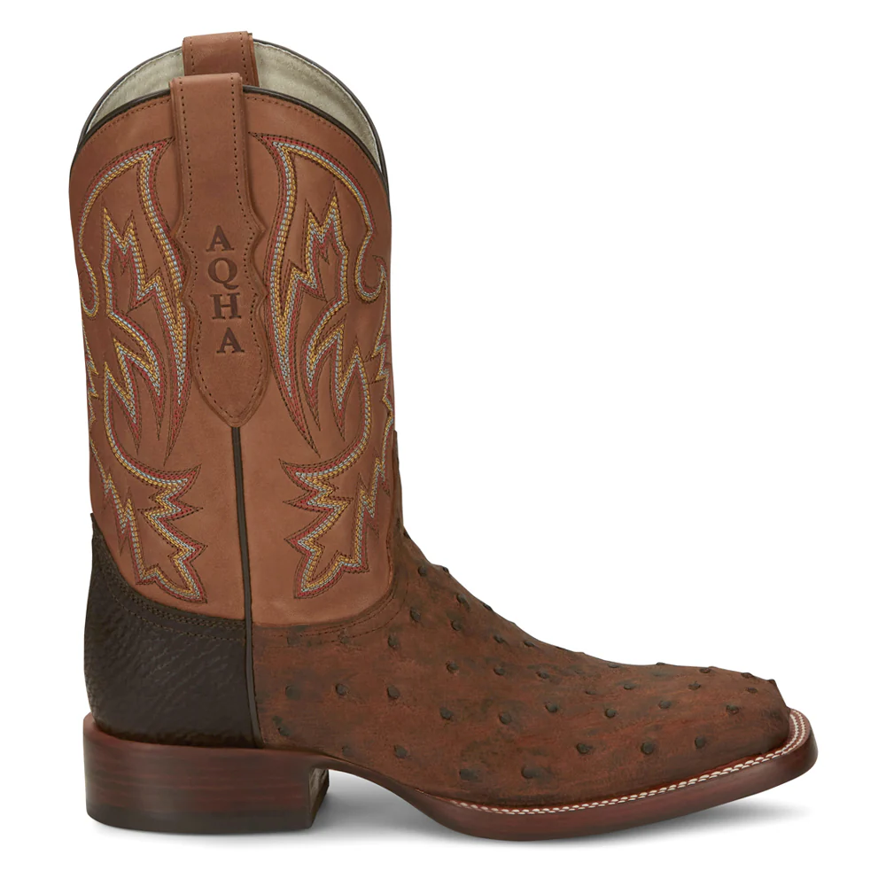 King Full Quill Ostrich Square Toe Pull On Cowboy Boots