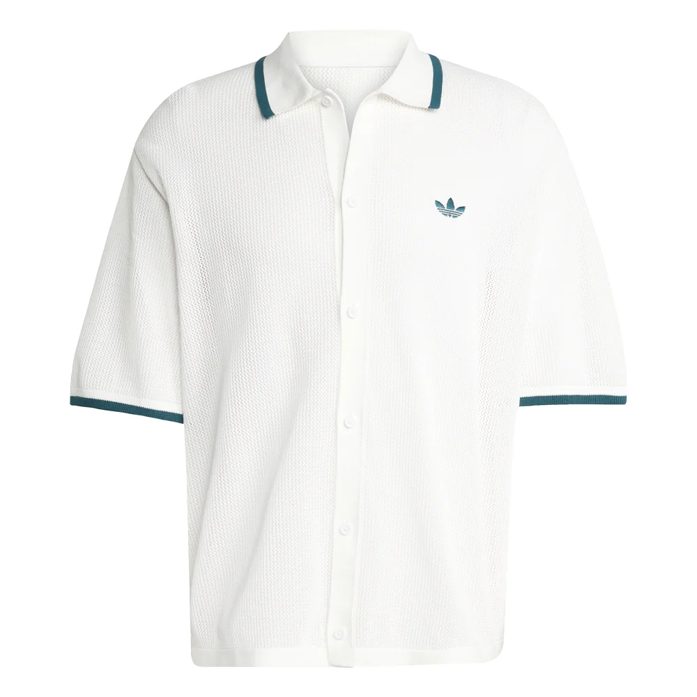 Knitted Collared Short Sleeve Button Up Shirt
