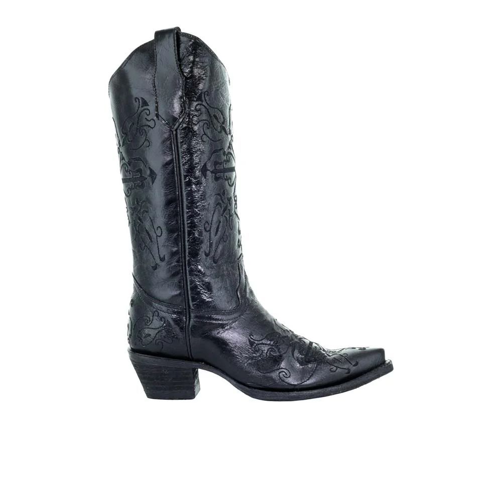 Embroidered Snip Toe Pull On Cowboy Boots