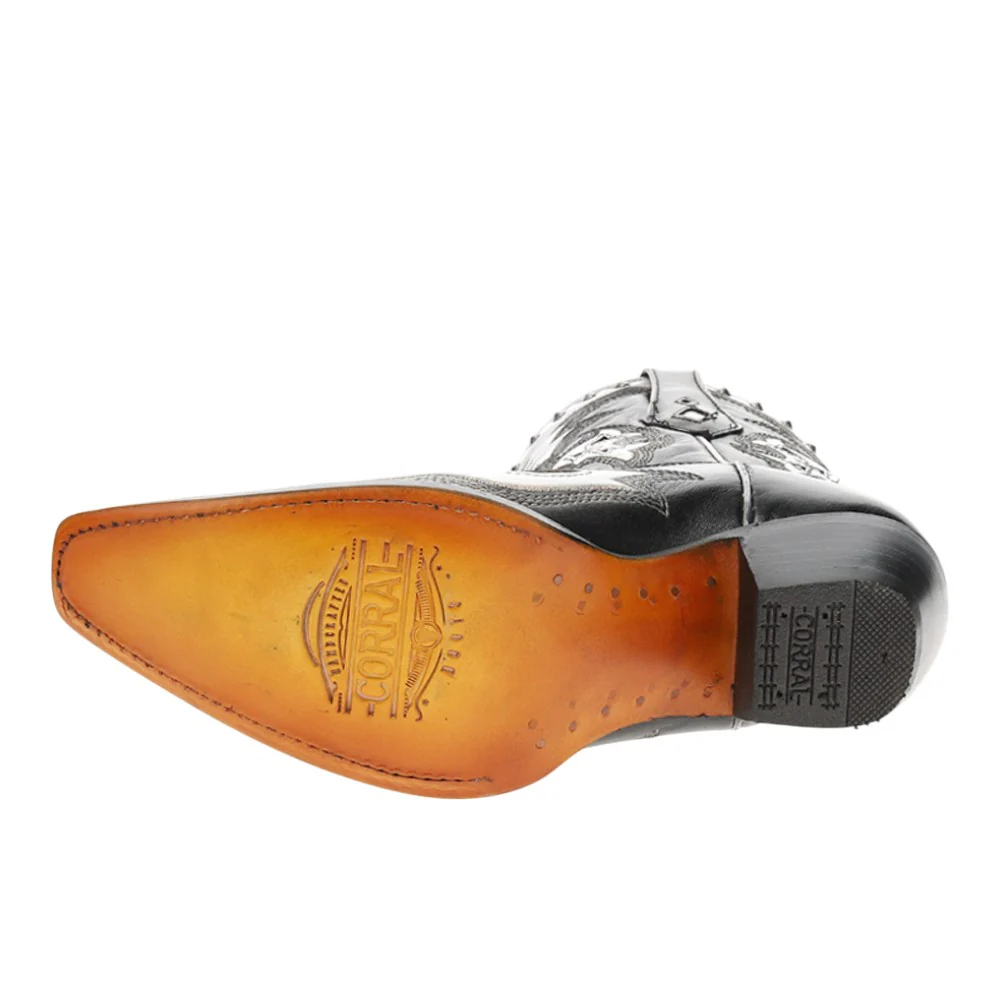 Laser Embroidered Studded Pull On Snip Toe Cowboy Booties - Image 5