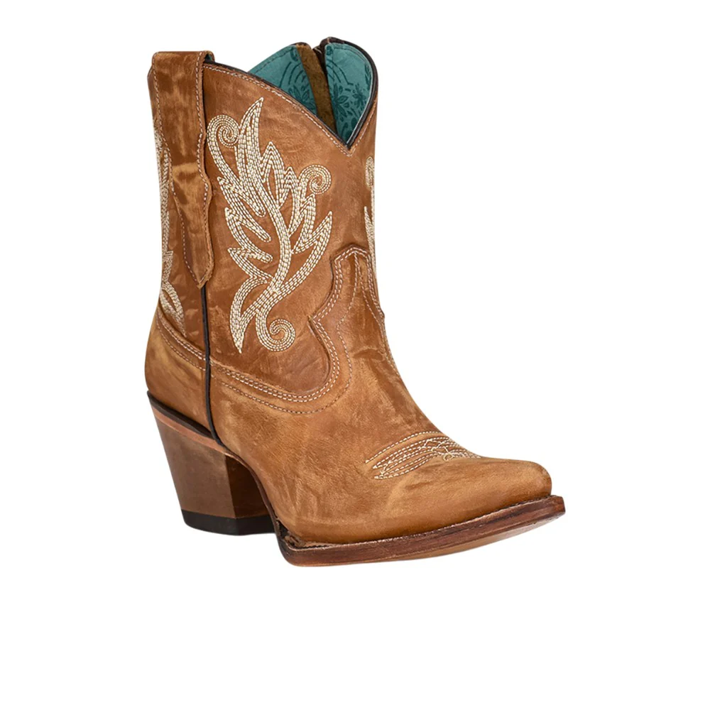 Golden Embroidered Snip Toe Pull On Cowboy Boots - Image 2