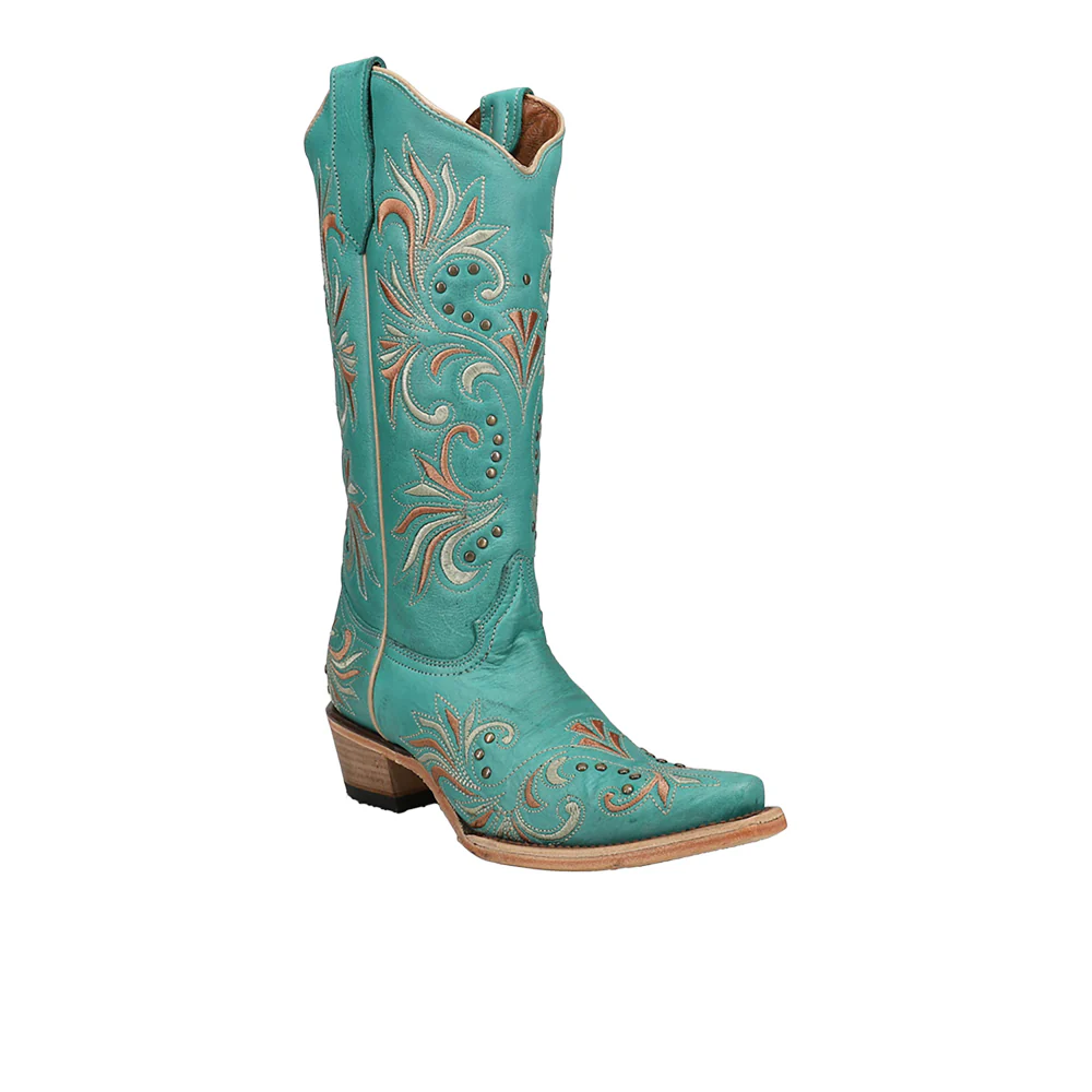 Embroidered Studded Snip Toe Pull On Cowboy Boots - Image 2