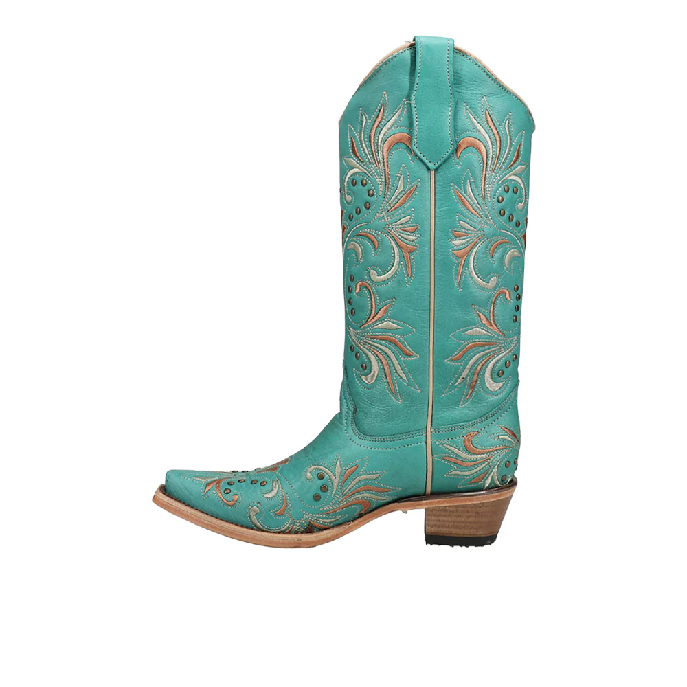 Embroidered Studded Snip Toe Pull On Cowboy Boots - Image 3