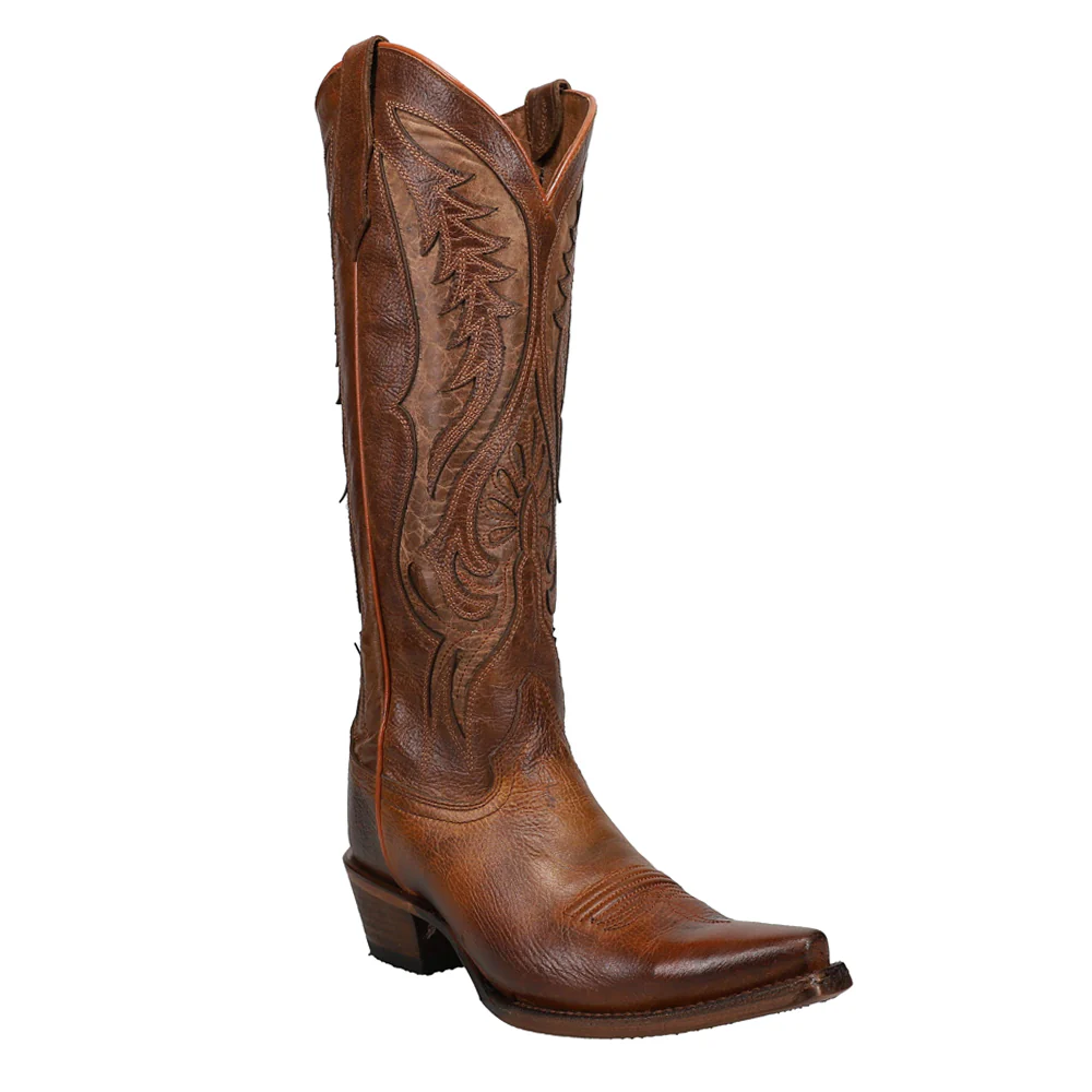 Bronze Tooled-Inlay Snip Toe Pull On Cowboy Boots - Image 2
