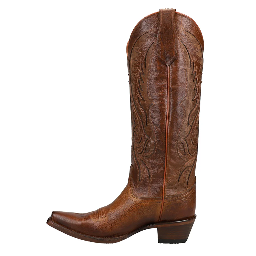 Bronze Tooled-Inlay Snip Toe Pull On Cowboy Boots - Image 3