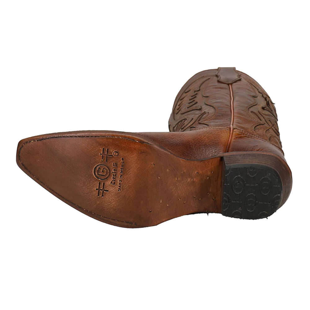 Bronze Tooled-Inlay Snip Toe Pull On Cowboy Boots - Image 5