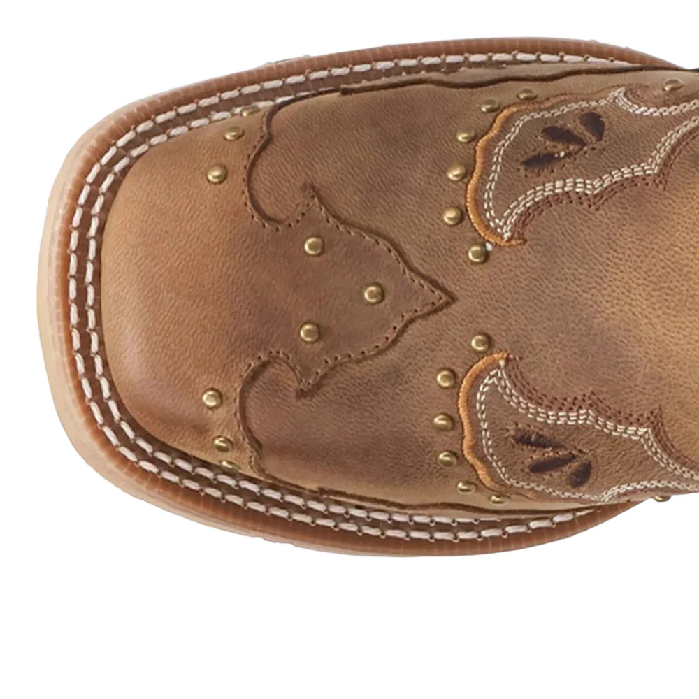 Lottie Studded Overlay Square Toe Pull On Cowboy Boots - Image 4