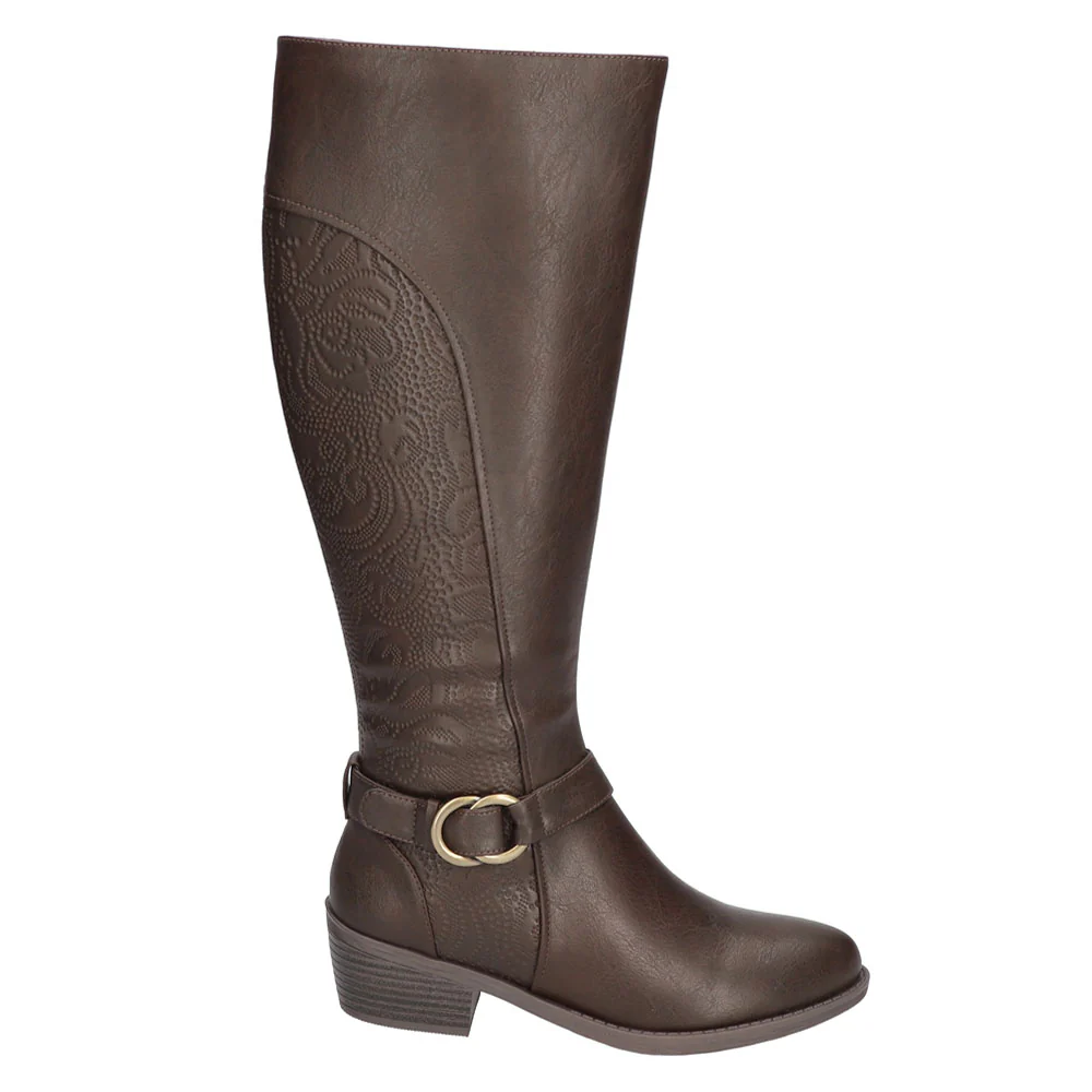 Luella Embossed Riding Round Toe Zippered Boots