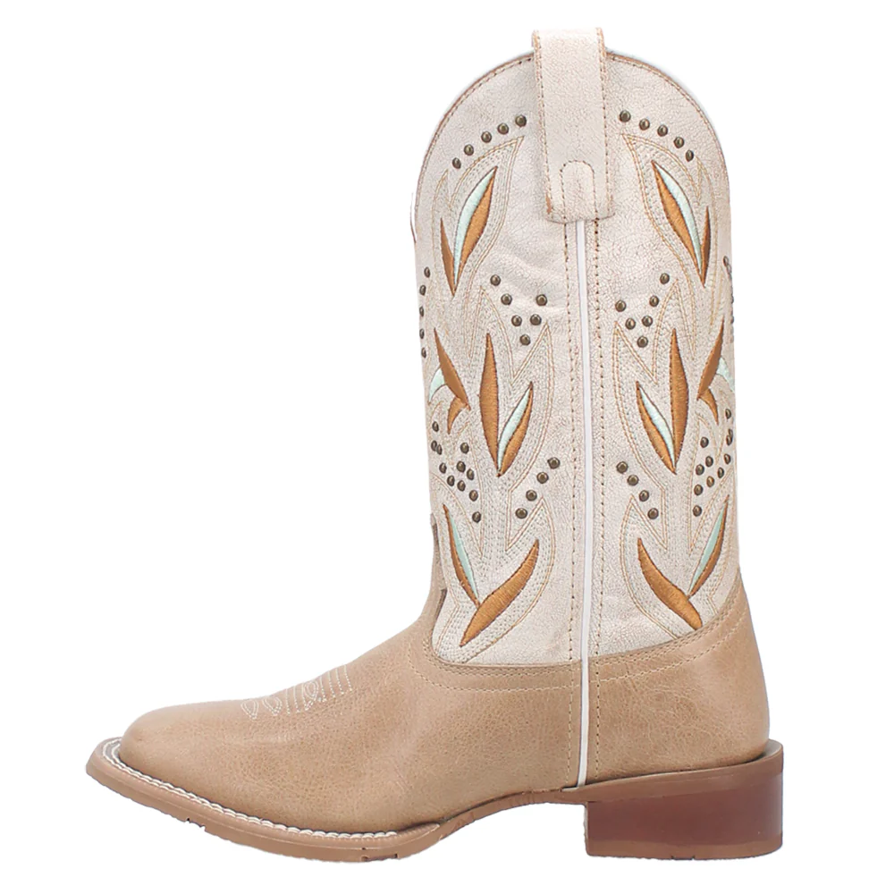 Lydia Embroidered Studded Square Toe Pull On Cowboy Boots - Image 3