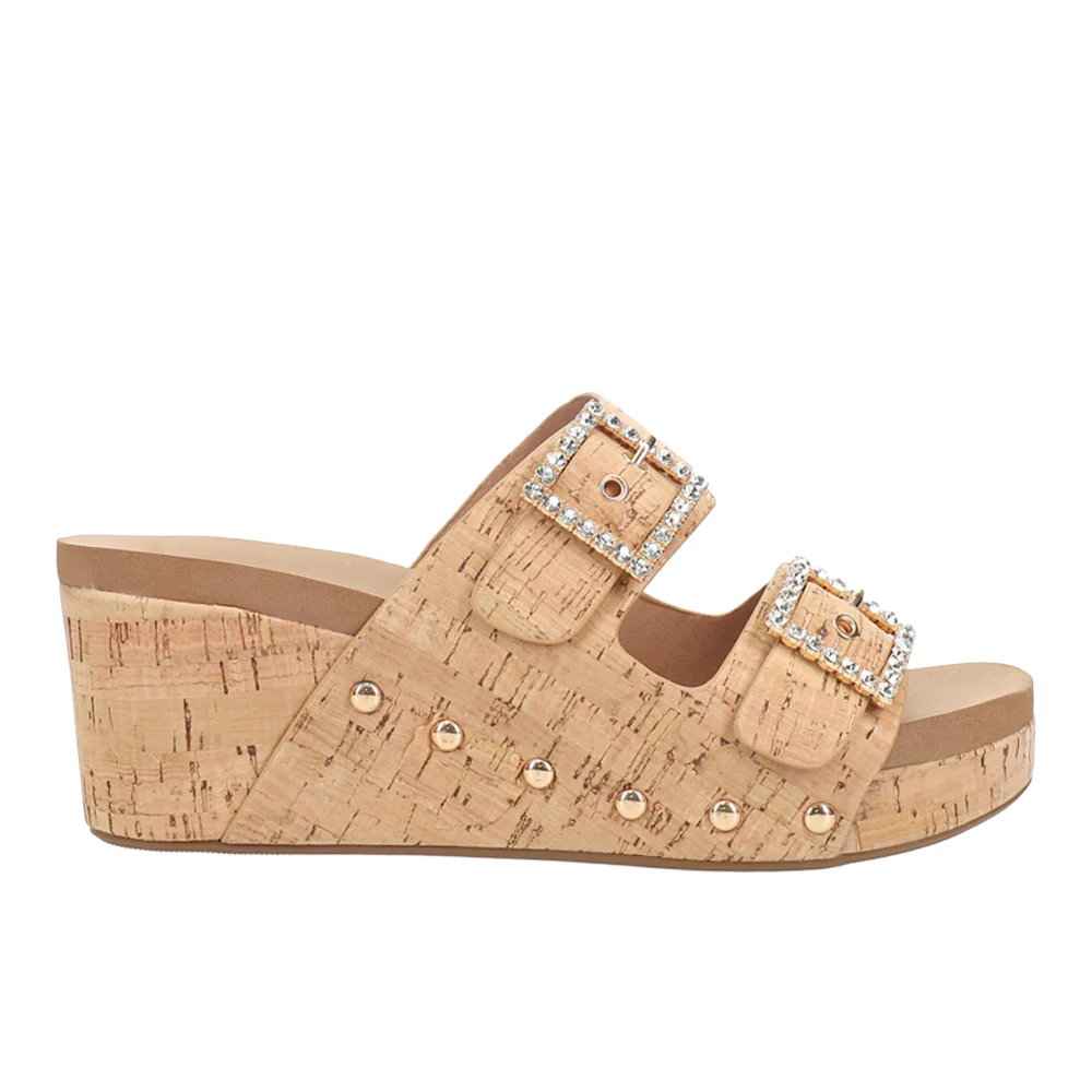 Main Squeeze Studded Rhinestone Wedge Sandals