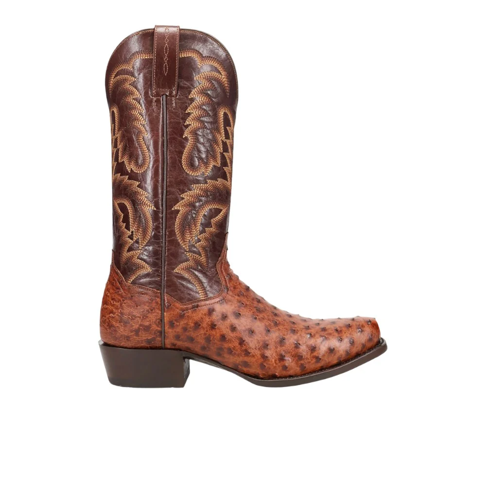 Marco Full Quill Ostrich Pull On Square Toe Cowboy Boots