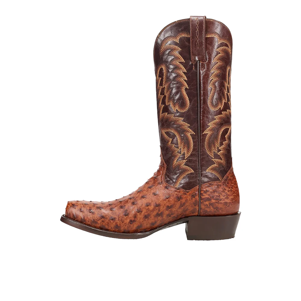Marco Full Quill Ostrich Pull On Square Toe Cowboy Boots - Image 3