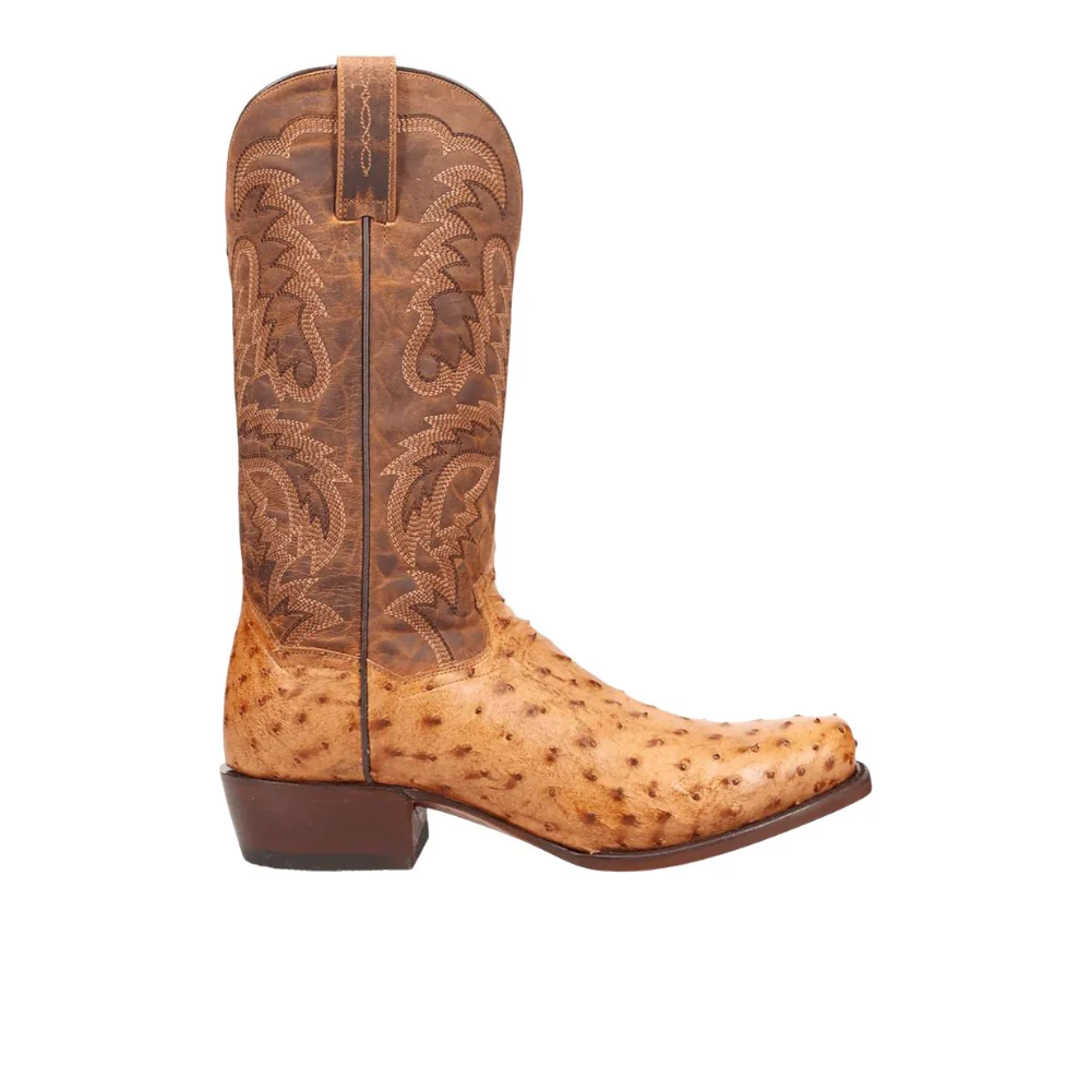 Marco Full Quill Ostrich Pull On Square Toe Cowboy Boots