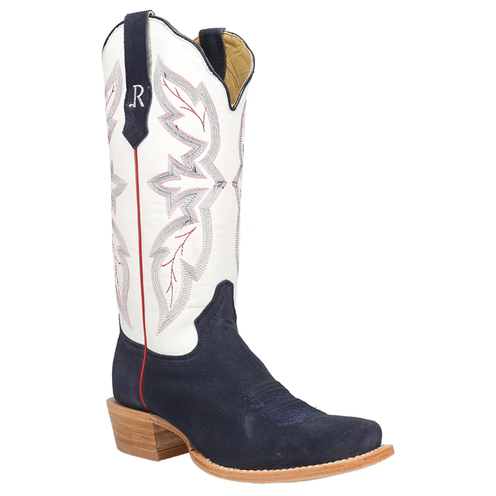 Midnight Blue Rough Out Embroidered Square Toe Cowboy Boots - Image 2