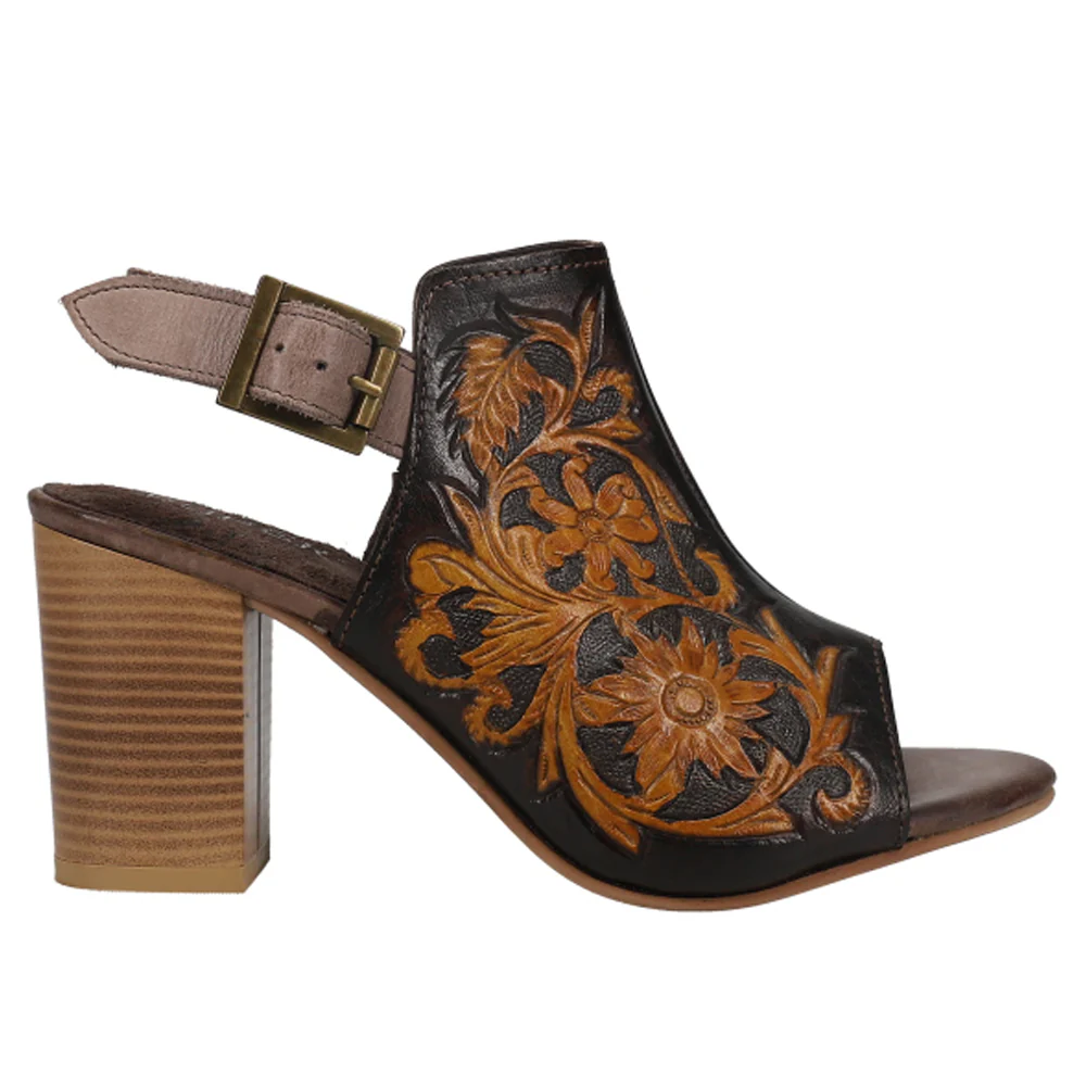 Mika Floral Embossed Block Heel Sandals
