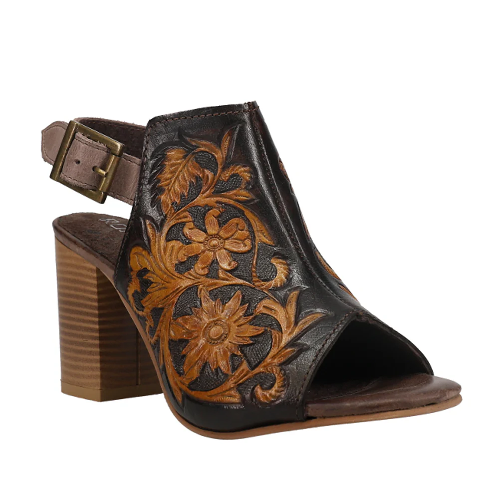 Mika Floral Embossed Block Heel Sandals - Image 2