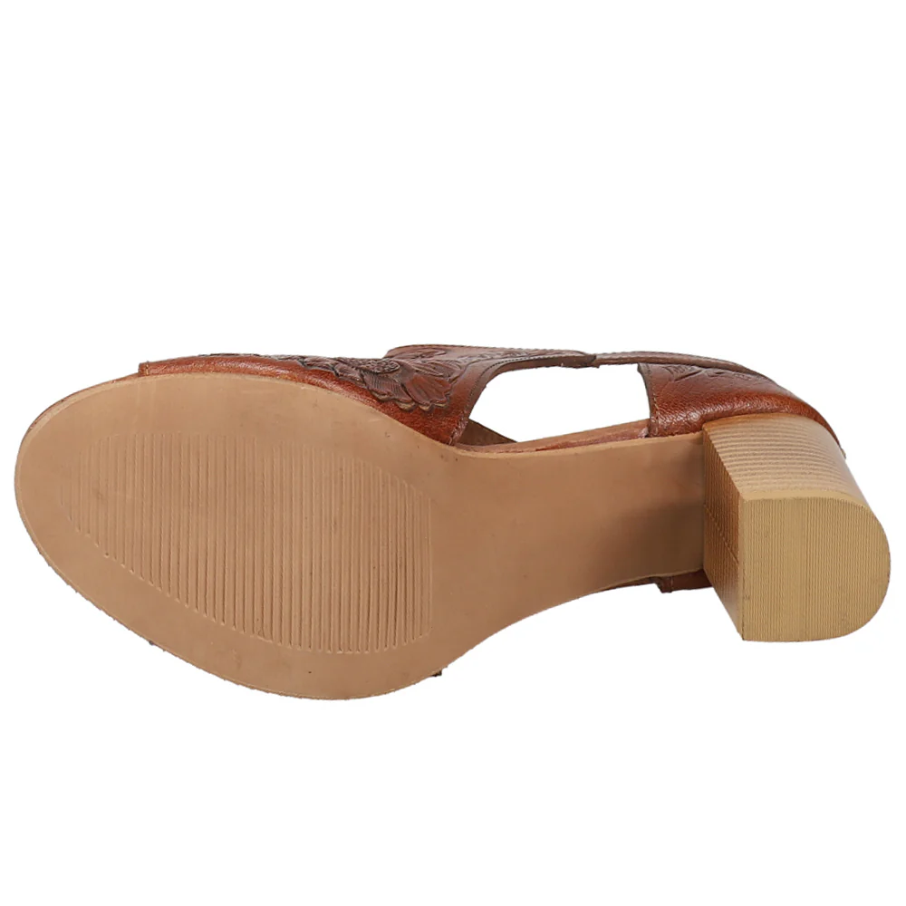 Mika Floral Embossed Closed Back Block Heel Pumps - Image 5