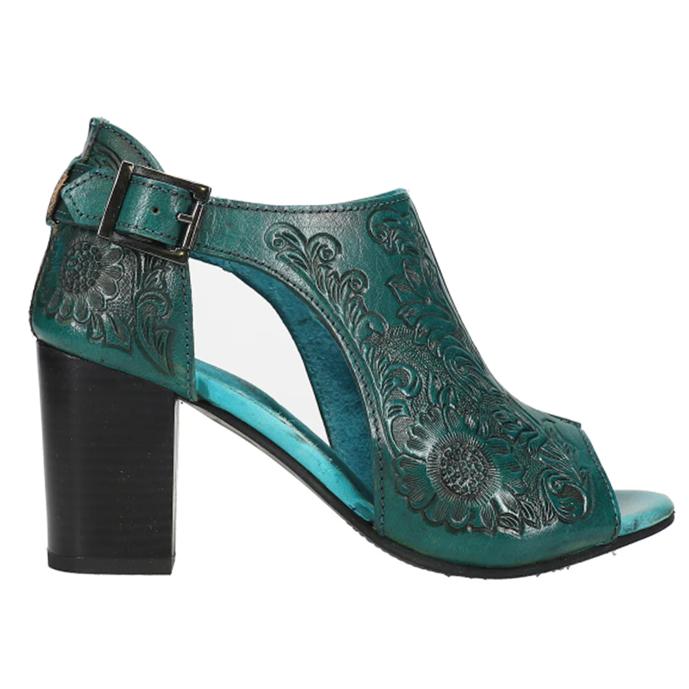 Mika Floral Embossed Block Heel Sandals