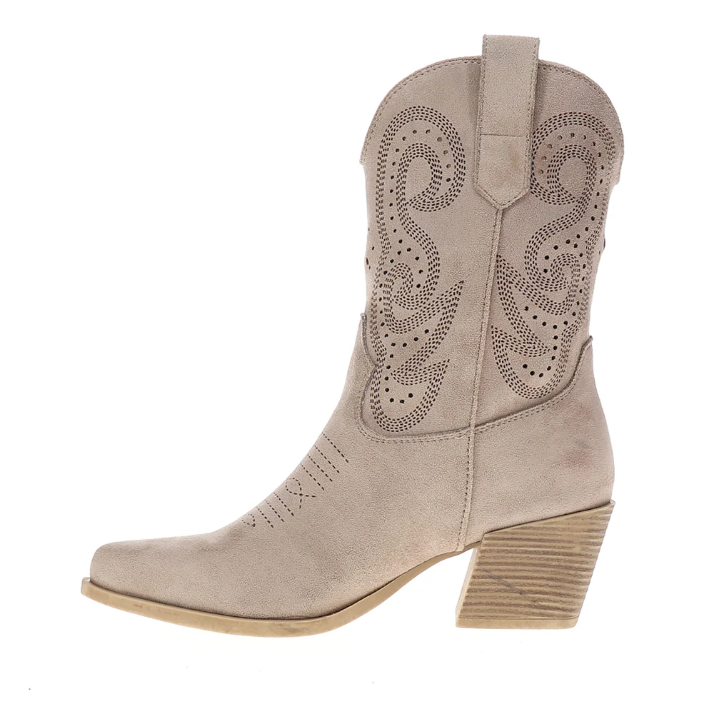 Miranda Embroidered Round Toe Pull On Cowboy Booties - Image 3