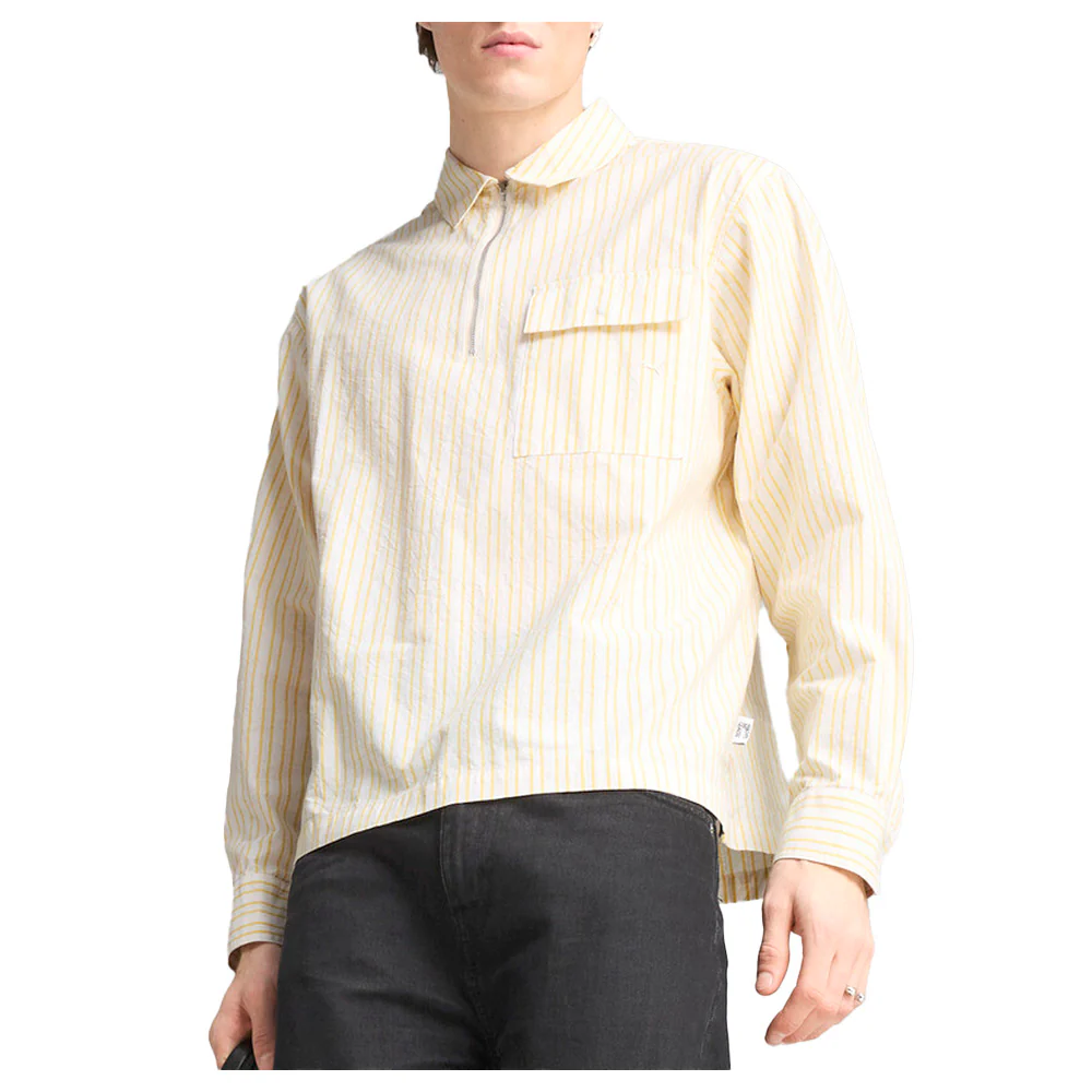 MMQ Striped Collared Long Sleeve Half-Zip Shirt - Image 5