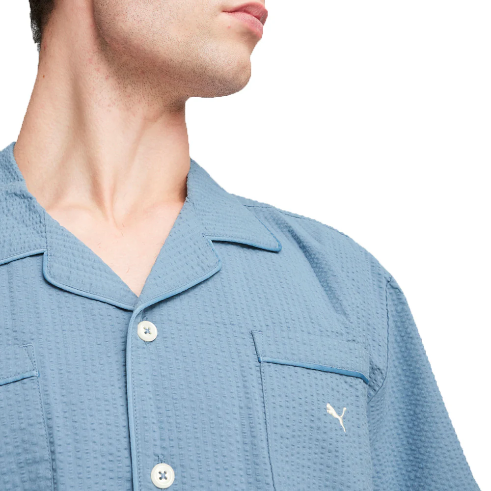 Made With Quality Seersucker Collared Short Sleeve Button Up Shirt - Image 5