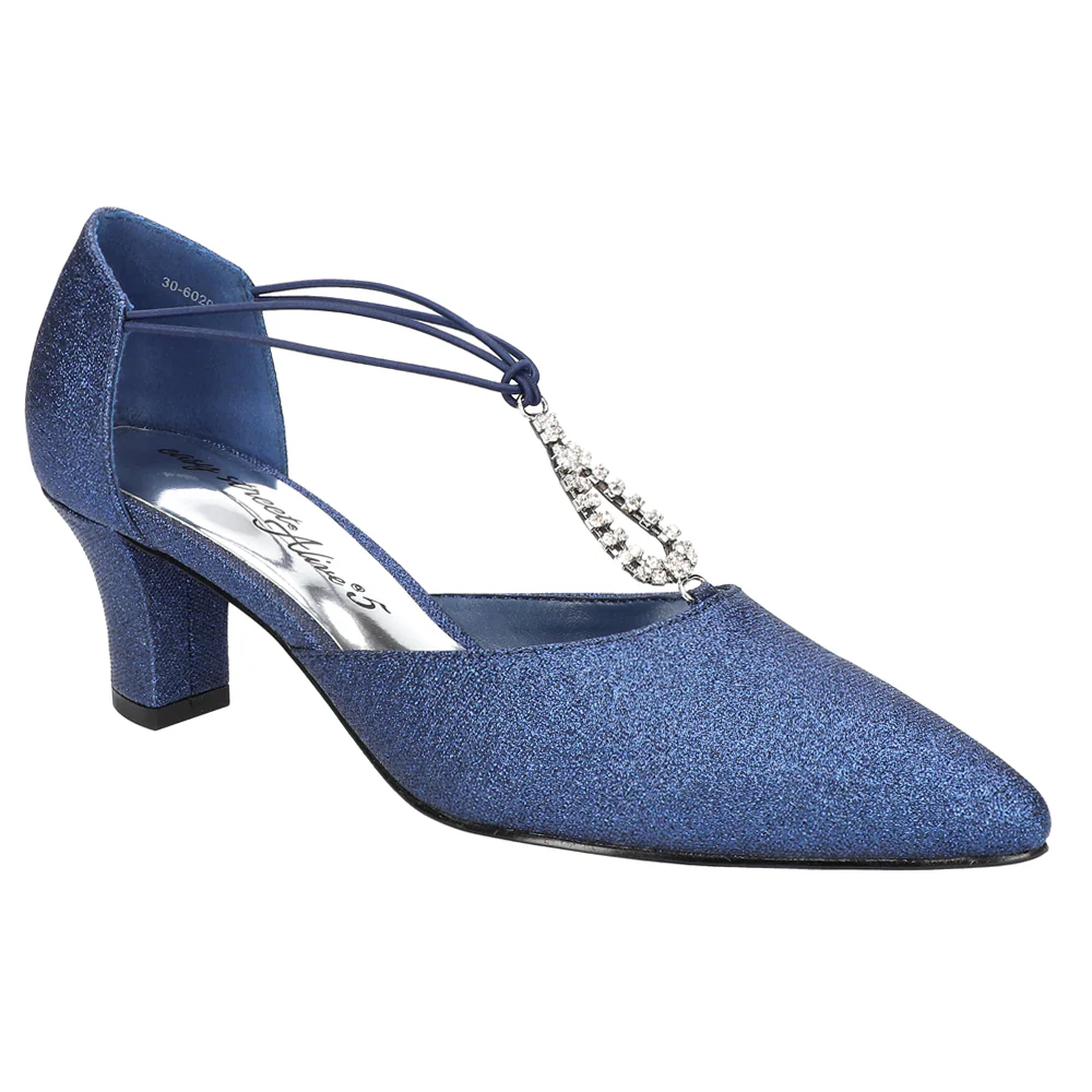 Moonlight Metallic Rhinestone T Strap Pointed Toe Pumps - Image 2