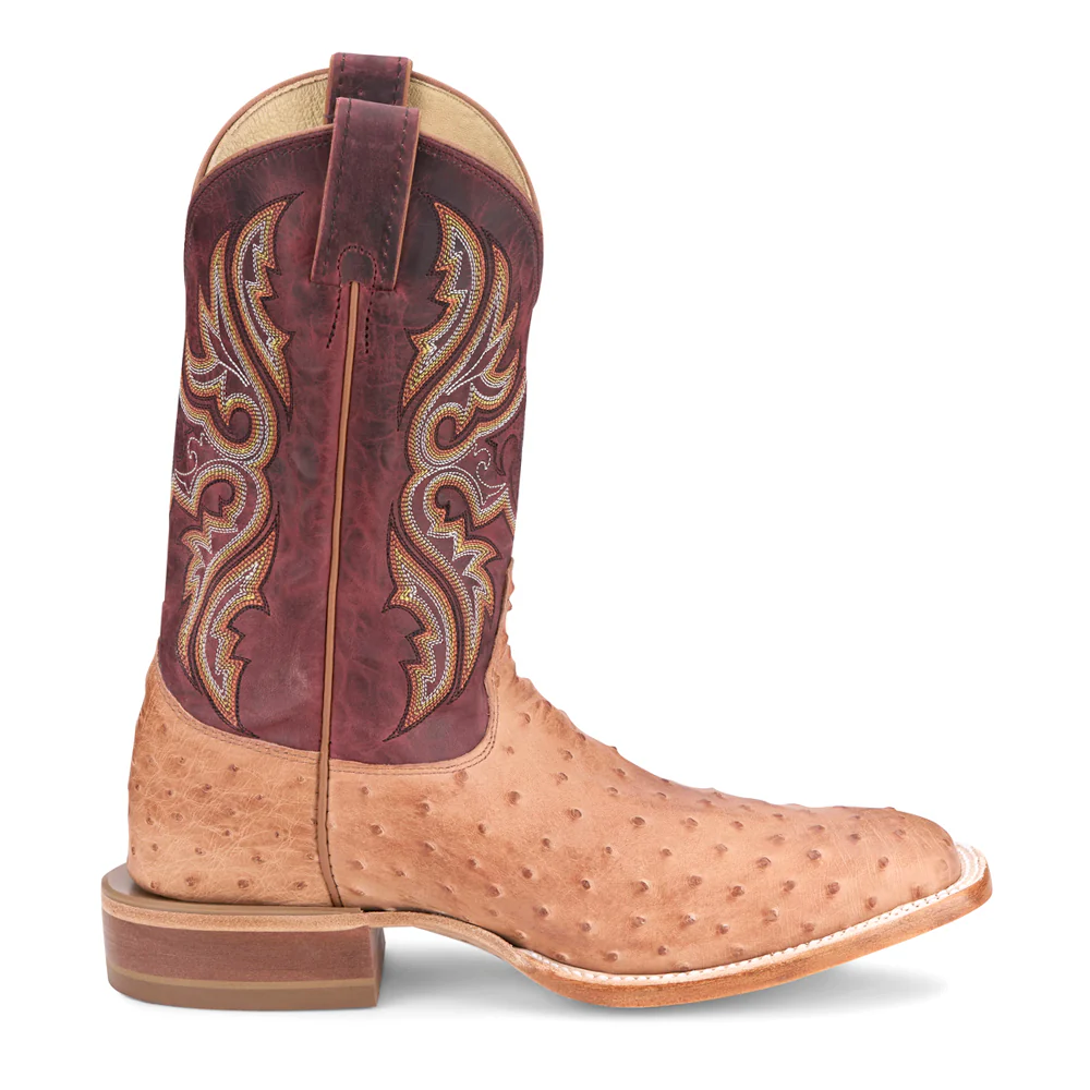 Moseley Full Quill Ostrich Square Toe Pull On Cowboy Boots