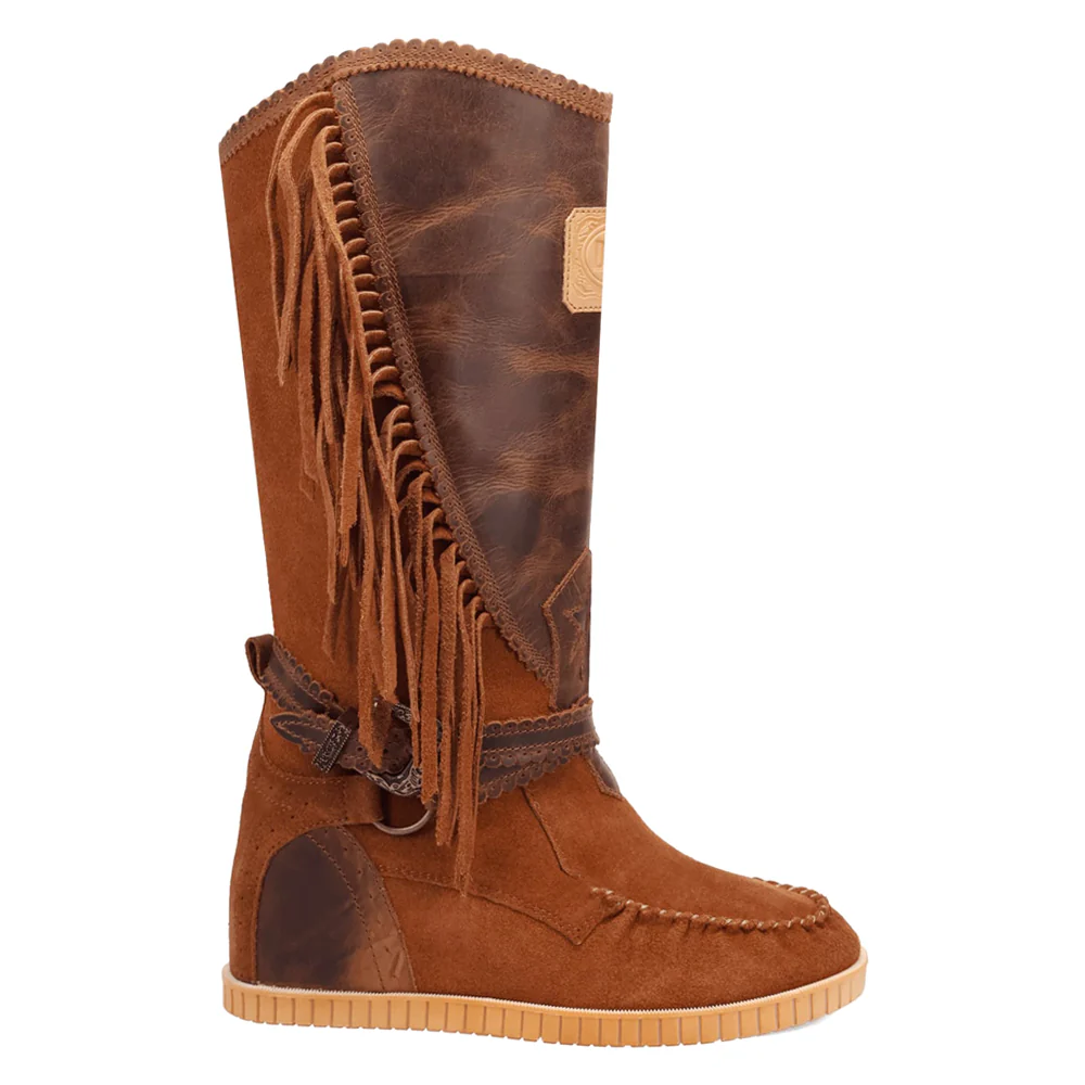 Natchez Fringe Moccasin Round Toe Pull On Boots
