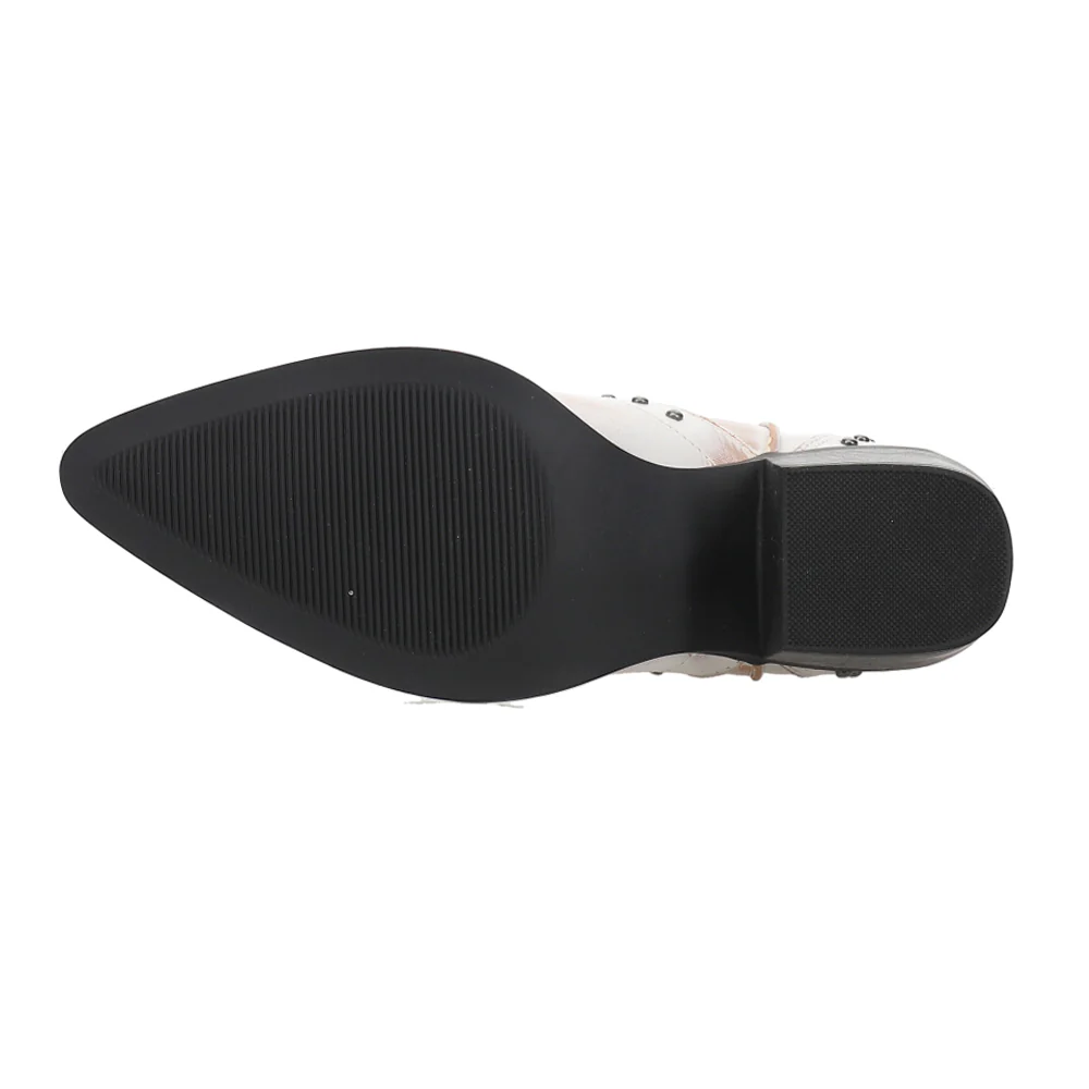 Nowhere Burnished Studded Pointed Toe Pull On Cowboy Booties - Image 5