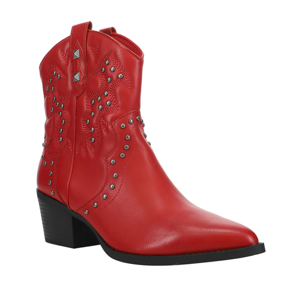 Nowhere Burnished Studded Pointed Toe Pull On Cowboy Booties - Image 2