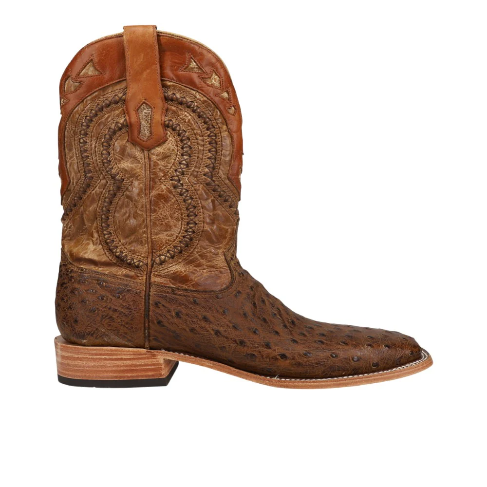 Orix Embroidered Ostrich Square Toe Pull On Cowboy Boots
