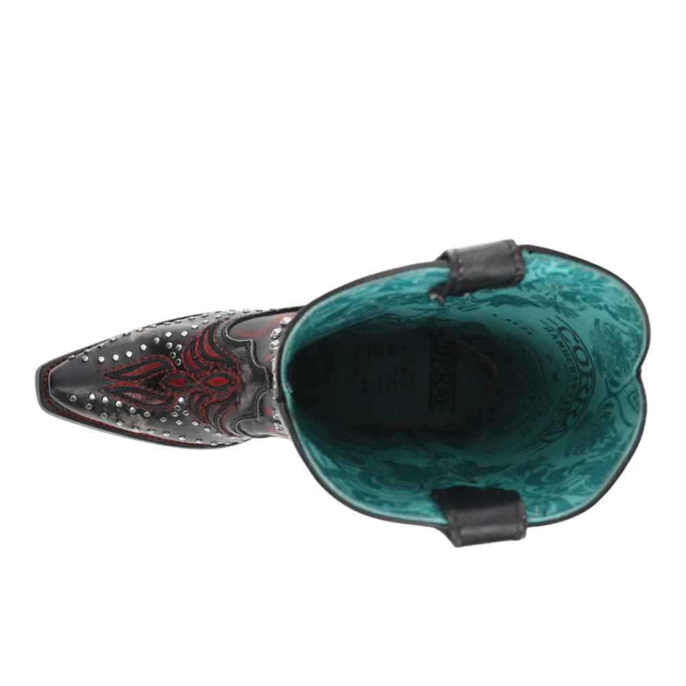 Overlay Embroidered Studded Snip Toe Pull On Cowboy Boots - Image 4