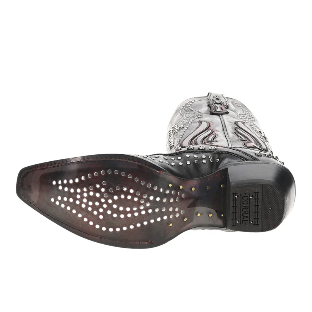 Overlay Embroidered Studded Snip Toe Pull On Cowboy Boots - Image 5