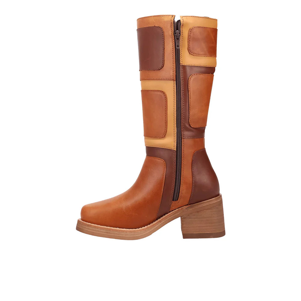 Patches Leather Round Toe Cowboy Boots - Image 3